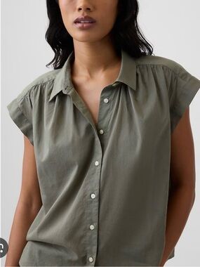 LOFT Olive Cap-Sleeve Button-Front Shirt
